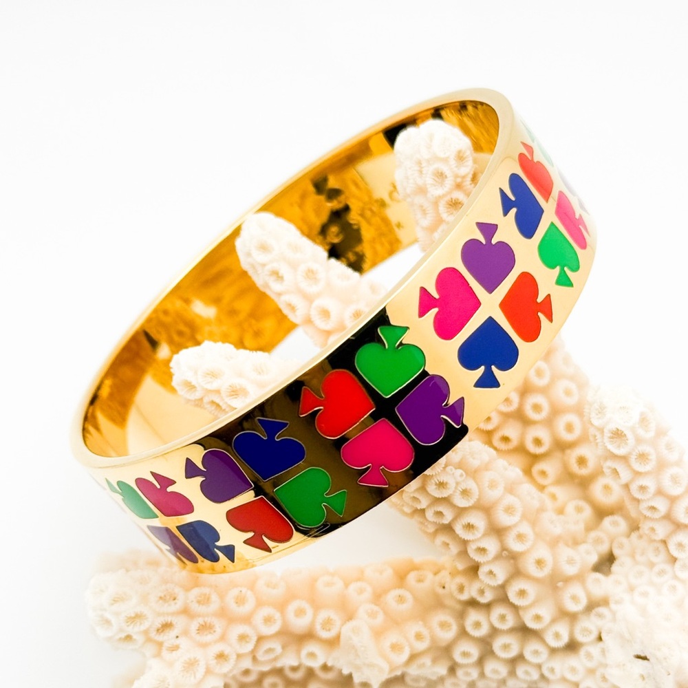 ♠️ Kate Spade ♠️ “Play Your Cards Right” Gold Bangle with Colorful Spade design - Picture 12 of 14